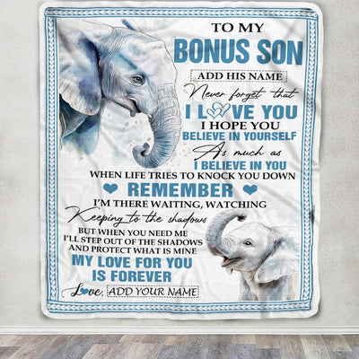 Personalized Gifts For Bonus Son Blanket From Stepmother Stepdad Elephant My Love For You Is Forever Stepson Birthday Gifts Christmas Custom Fleece Blanket | siriusteestore
