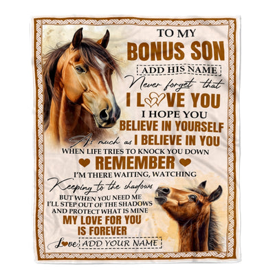 Personalized Gifts For Bonus Son Blanket From Stepmother Stepdad Horse My Love For You Is Forever Stepson Birthday Gifts Christmas Custom Fleece Blanket | siriusteestore