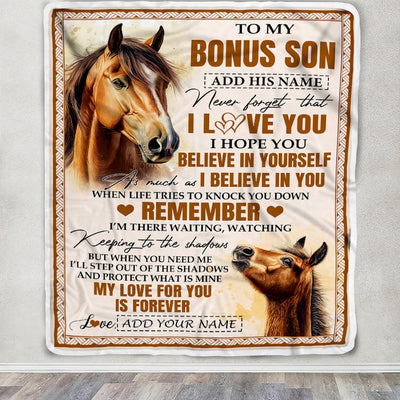 Personalized Gifts For Bonus Son Blanket From Stepmother Stepdad Horse My Love For You Is Forever Stepson Birthday Gifts Christmas Custom Fleece Blanket | siriusteestore