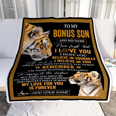 Personalized Gifts For Bonus Son Blanket From Stepmother Stepdad Tiger My Love For You Is Forever Stepson Birthday Gifts Christmas Custom Fleece Blanket | siriusteestore