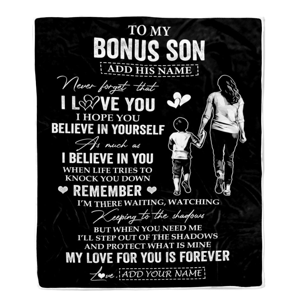 Personalized Gifts For Bonus Son Blanket From Stepmother Stepmom My Love For You Is Forever Stepson Birthday Gifts Graduation Christmas Custom Fleece Blanket | siriusteestore