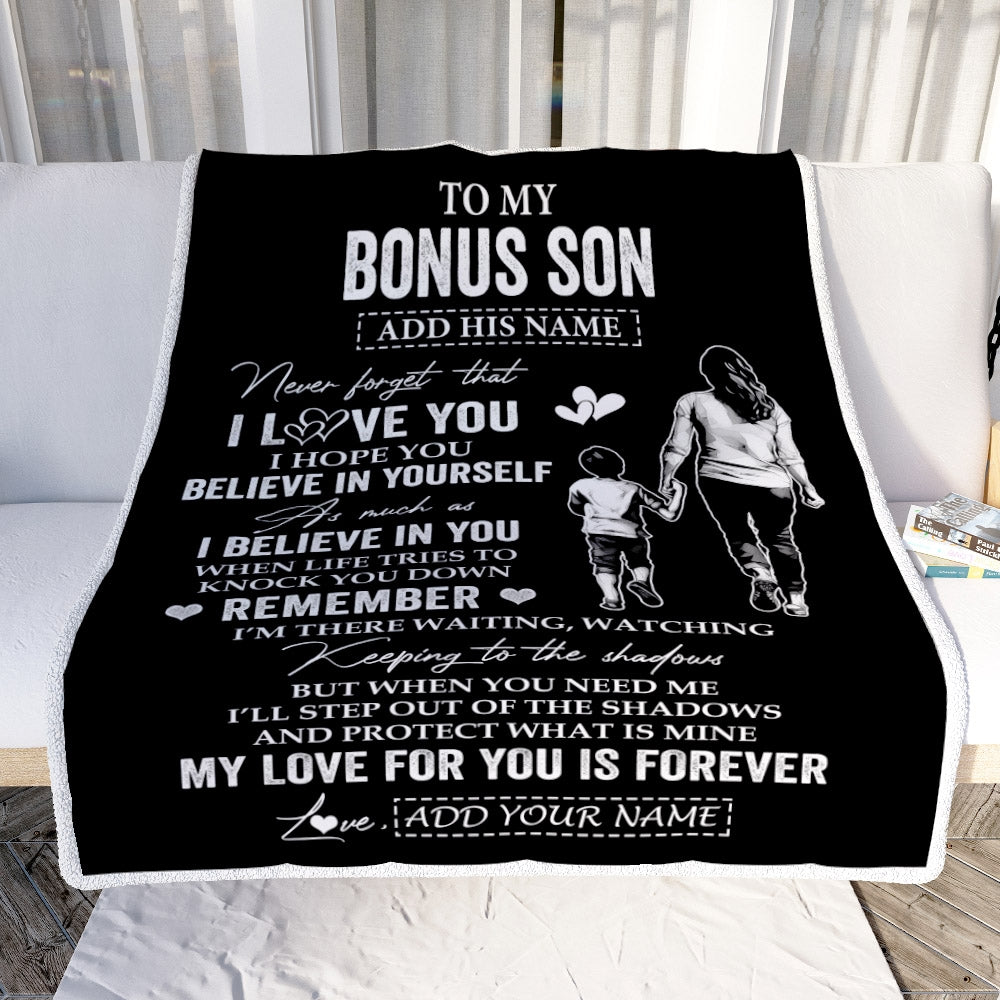 Personalized Gifts For Bonus Son Blanket From Stepmother Stepmom My Love For You Is Forever Stepson Birthday Gifts Graduation Christmas Custom Fleece Blanket | siriusteestore