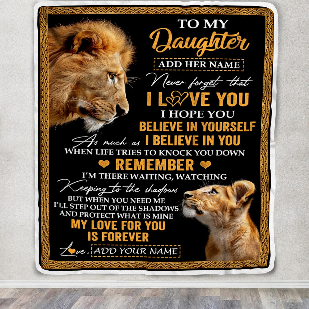 Personalized Gifts For Daughter Blanket From Dad Father Lion My Love For You Is Forever Daughter Birthday Gifts Christmas Custom Fleece Throw Blanket | siriusteestore