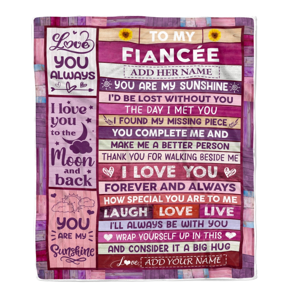 Personalized Gifts For Fiancée From Fiance Blanket Wood Love You Always Valentines Anniversary Romantic Birthday Gifts For Fiancée Christmas Fleece Blanket | siriusteestore