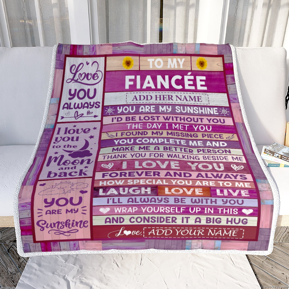 Personalized Gifts For Fiancée From Fiance Blanket Wood Love You Always Valentines Anniversary Romantic Birthday Gifts For Fiancée Christmas Fleece Blanket | siriusteestore