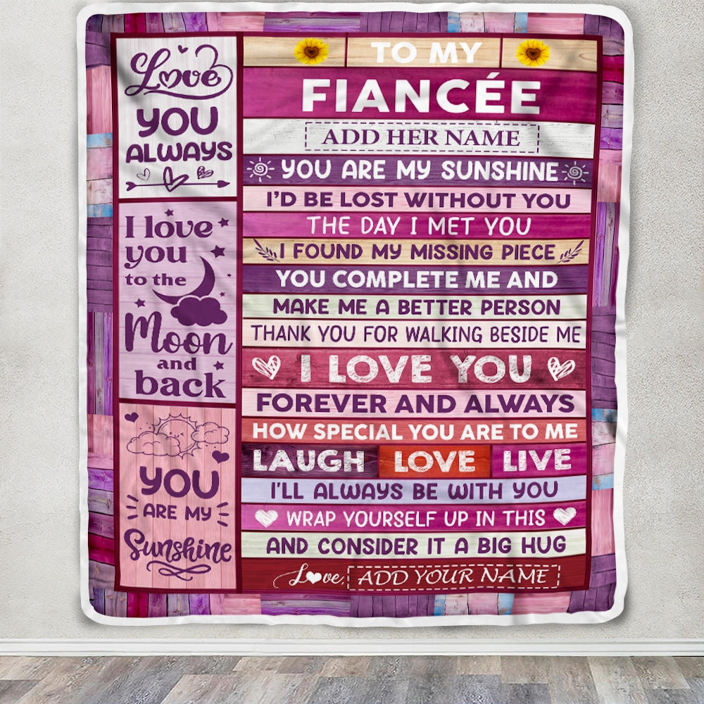 Personalized Gifts For Fiancée From Fiance Blanket Wood Love You Always Valentines Anniversary Romantic Birthday Gifts For Fiancée Christmas Fleece Blanket | siriusteestore