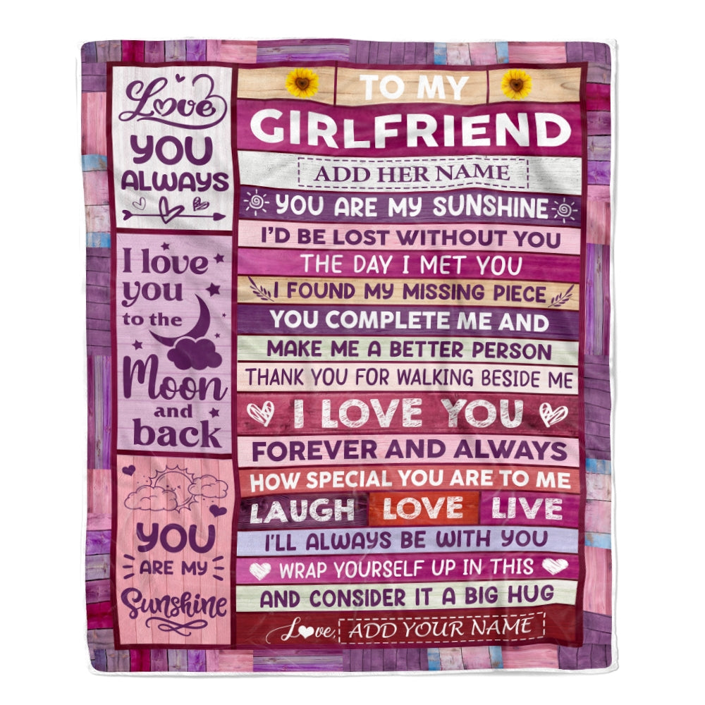 Personalized Gifts For Girlfriend From Boyfriend Blanket Wood Love You Always Valentines Romantic Birthday Gifts For Girlfriend Her Christmas Fleece Blanket | siriusteestore