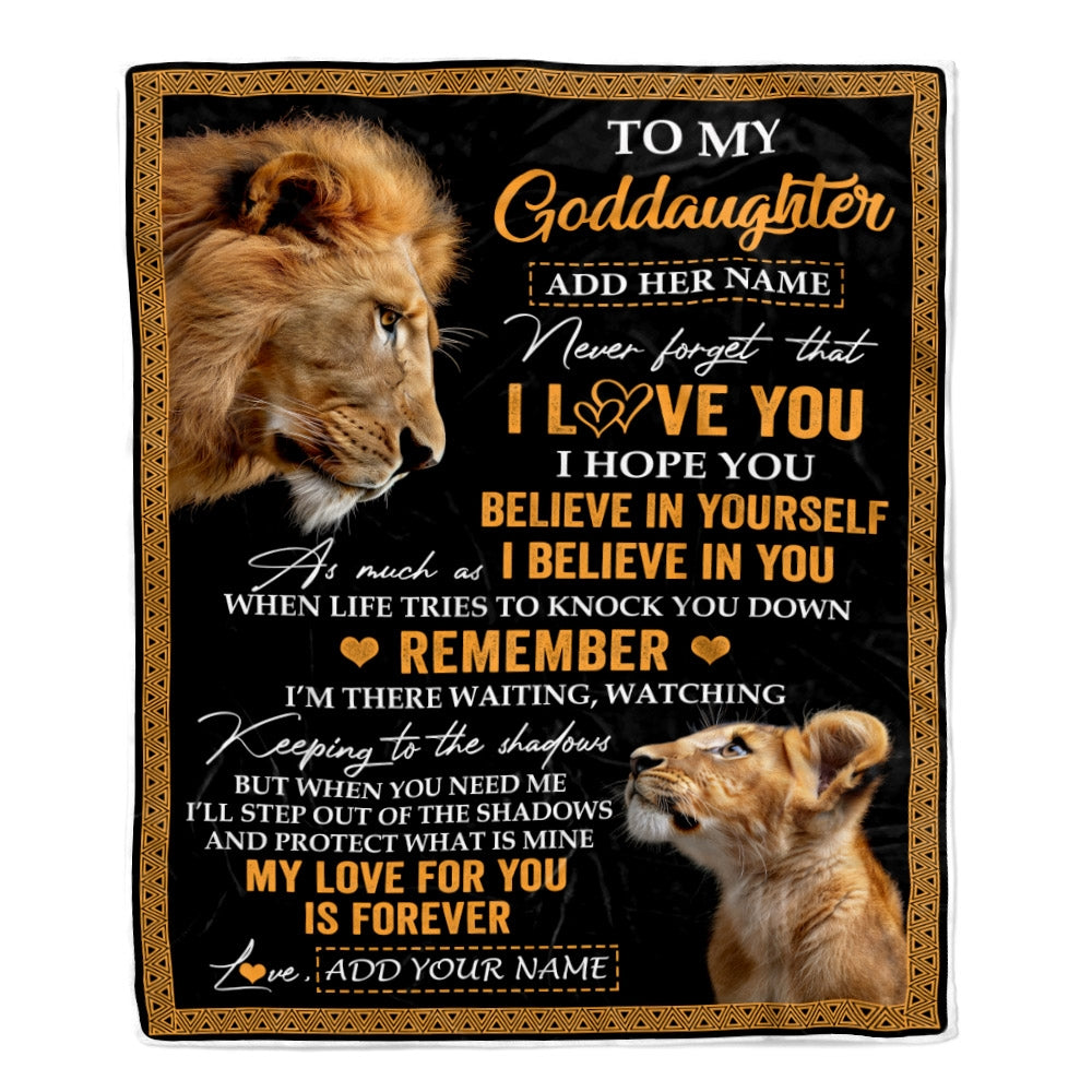 Personalized Gifts For Goddaughter Blanket From Godfather Uncle Lion My Love For You Is Forever Goddaughter Birthday Gifts Christmas Custom Fleece Blanket | siriusteestore