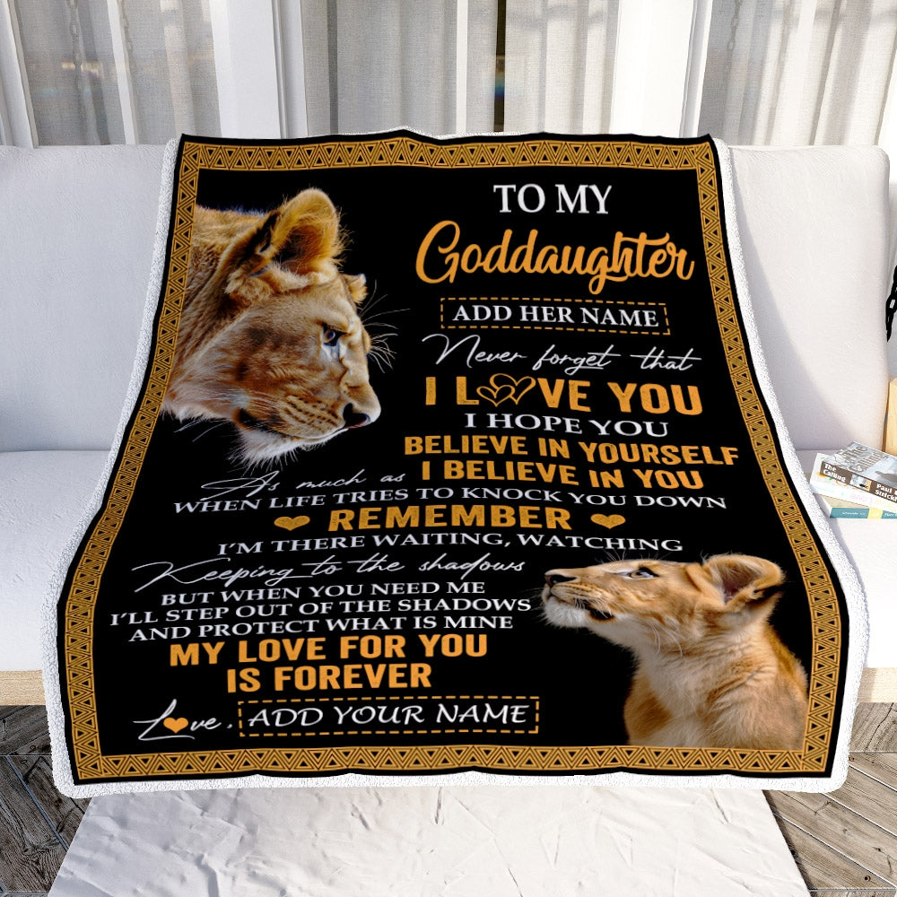 Personalized Gifts For Goddaughter Blanket From Godmother Aunt Lion My Love For You Is Forever Goddaughter Birthday Gifts Christmas Custom Fleece Blanket | siriusteestore