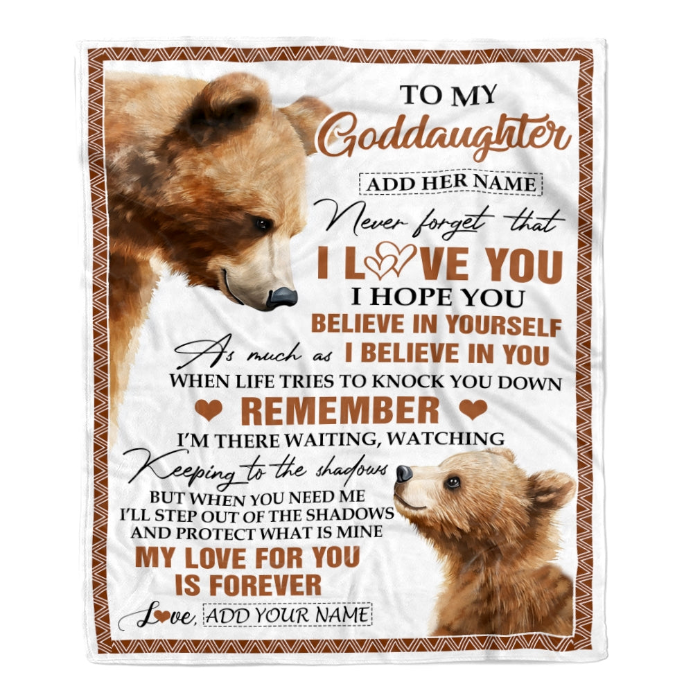 Personalized Gifts For Goddaughter Blanket From Godmother Godfather Bear My Love For You Is Forever Goddaughter Birthday Gifts Christmas Fleece Blanket | siriusteestore