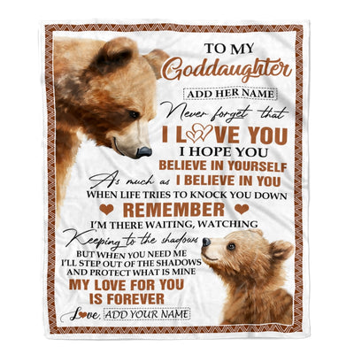 Personalized Gifts For Goddaughter Blanket From Godmother Godfather Bear My Love For You Is Forever Goddaughter Birthday Gifts Christmas Fleece Blanket | siriusteestore