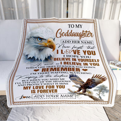 Personalized Gifts For Goddaughter Blanket From Godmother Godfather Eagle My Love For You Is Forever Goddaughter Birthday Gifts Christmas Fleece Blanket | siriusteestore