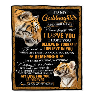 Personalized Gifts For Goddaughter Blanket From Godmother Godfather Tiger My Love For You Is Forever Goddaughter Birthday Gifts Christmas Fleece Blanket | siriusteestore