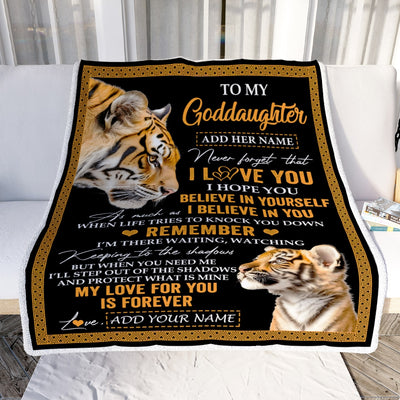 Personalized Gifts For Goddaughter Blanket From Godmother Godfather Tiger My Love For You Is Forever Goddaughter Birthday Gifts Christmas Fleece Blanket | siriusteestore