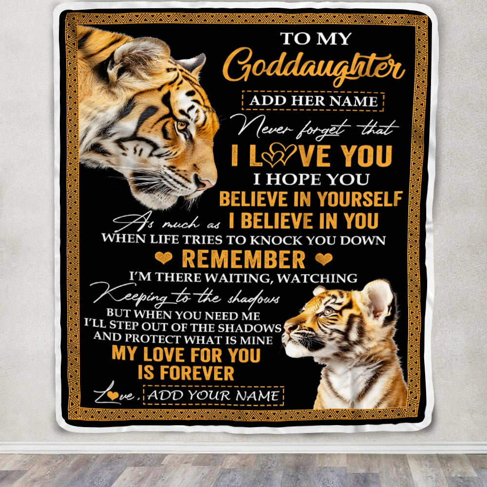 Personalized Gifts For Goddaughter Blanket From Godmother Godfather Tiger My Love For You Is Forever Goddaughter Birthday Gifts Christmas Fleece Blanket | siriusteestore