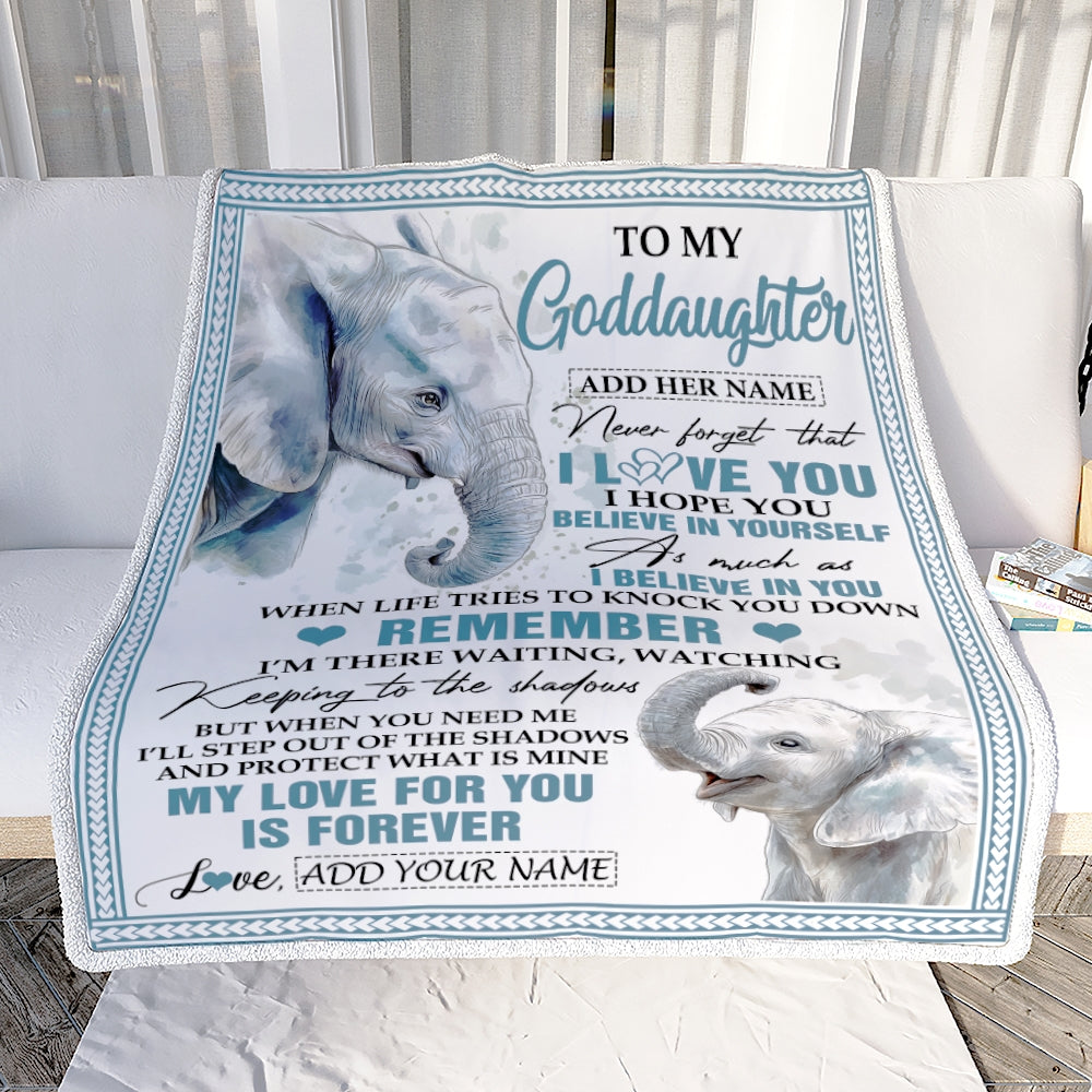 Personalized Gifts For Goddaughter Blanket From Godmother Uncle Elephant My Love For You Is Forever Goddaughter Birthday Gifts Christmas Custom Fleece Blanket | siriusteestore