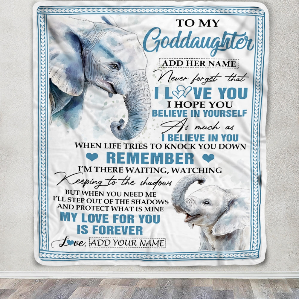 Personalized Gifts For Goddaughter Blanket From Godmother Uncle Elephant My Love For You Is Forever Goddaughter Birthday Gifts Christmas Custom Fleece Blanket | siriusteestore
