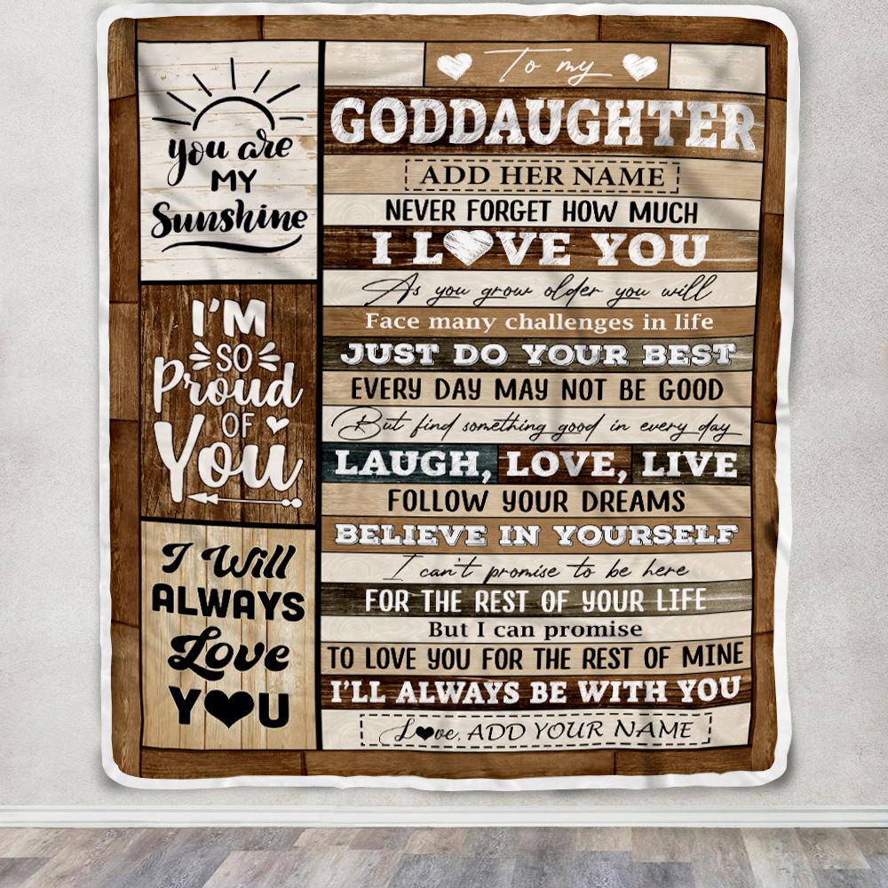 Personalized Gifts For Goddaughter From Aunt Blanket Wood Love You Mothers Day Goddaughter Gifts Birthday Graduation Christmas Customized Fleece Throw Blanket | siriusteestore