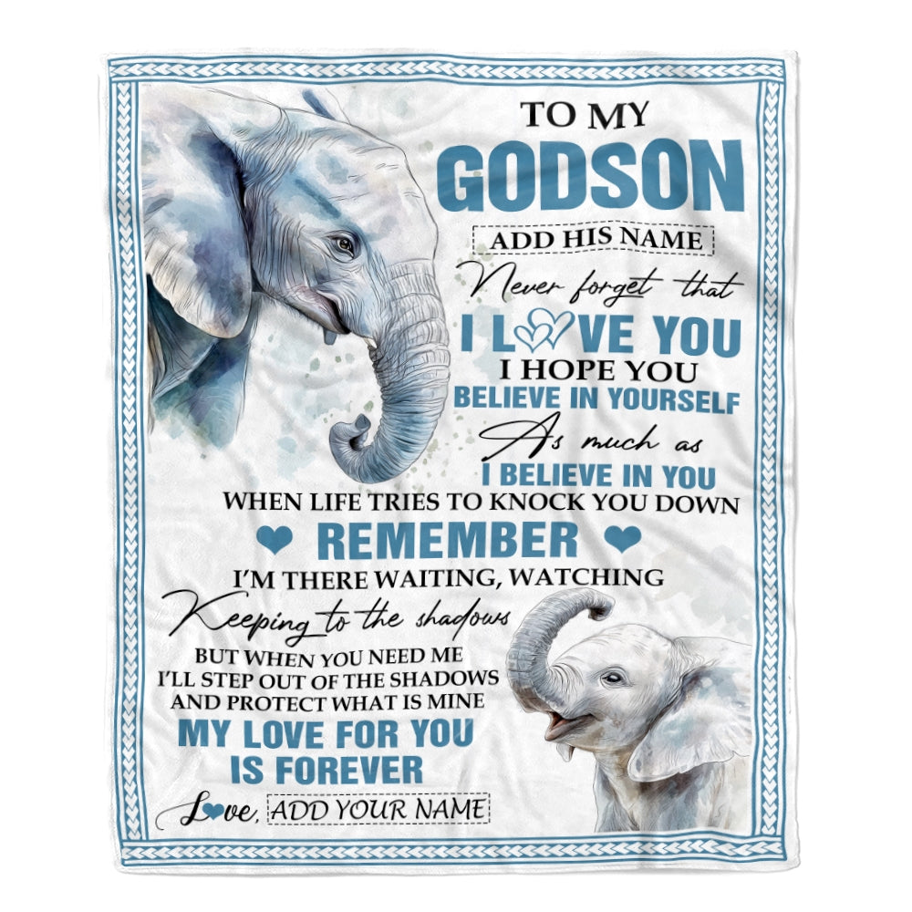 Personalized Gifts For Godson Blanket From Godfather Elephant My Love For You Is Forever Godson Birthday Gifts Graduation Christmas Custom Fleece Blanket | siriusteestore