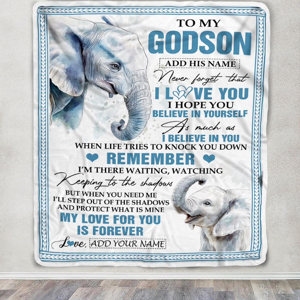 Personalized Gifts For Godson Blanket From Godfather Elephant My Love For You Is Forever Godson Birthday Gifts Graduation Christmas Custom Fleece Blanket | siriusteestore