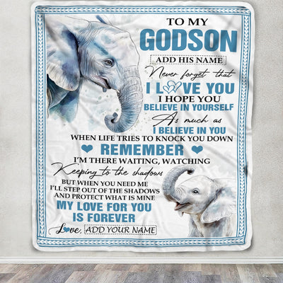 Personalized Gifts For Godson Blanket From Godfather Elephant My Love For You Is Forever Godson Birthday Gifts Graduation Christmas Custom Fleece Blanket | siriusteestore