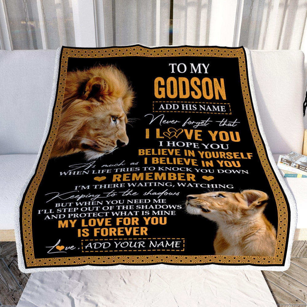 Personalized Gifts For Godson Blanket From Godfather Uncle Lion My Love For You Is Forever Godson Birthday Gifts Graduation Christmas Fleece Blanket | siriusteestore