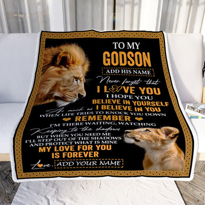 Personalized Gifts For Godson Blanket From Godfather Uncle Lion My Love For You Is Forever Godson Birthday Gifts Graduation Christmas Fleece Blanket | siriusteestore