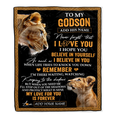 Personalized Gifts For Godson Blanket From Godmother Aunt Lion My Love For You Is Forever Godson Birthday Gifts Graduation Christmas Fleece Blanket | siriusteestore