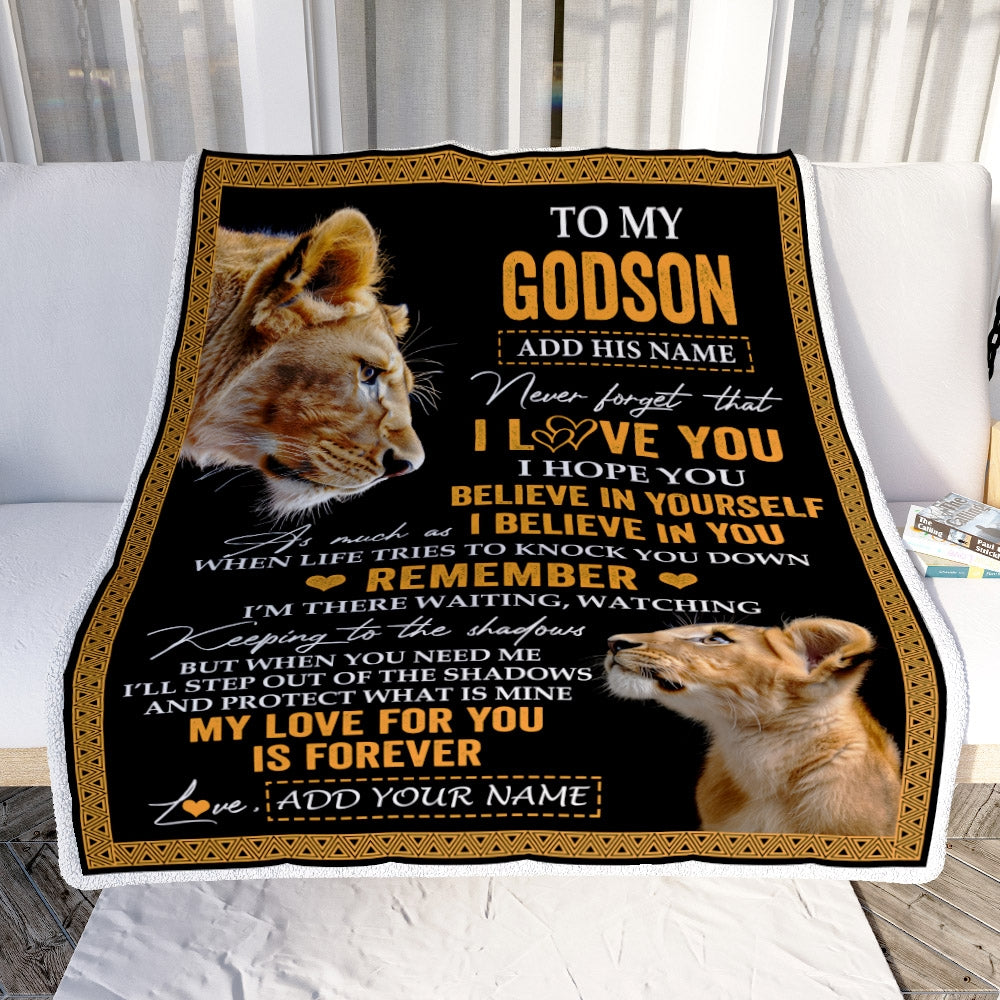 Personalized Gifts For Godson Blanket From Godmother Aunt Lion My Love For You Is Forever Godson Birthday Gifts Graduation Christmas Fleece Blanket | siriusteestore