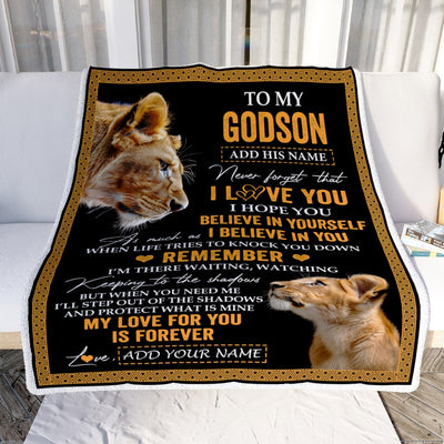 Personalized Gifts For Godson Blanket From Godmother Aunt Lion My Love For You Is Forever Godson Birthday Gifts Graduation Christmas Fleece Blanket | siriusteestore