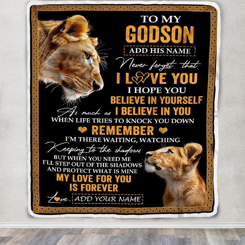 Personalized Gifts For Godson Blanket From Godmother Aunt Lion My Love For You Is Forever Godson Birthday Gifts Graduation Christmas Fleece Blanket | siriusteestore