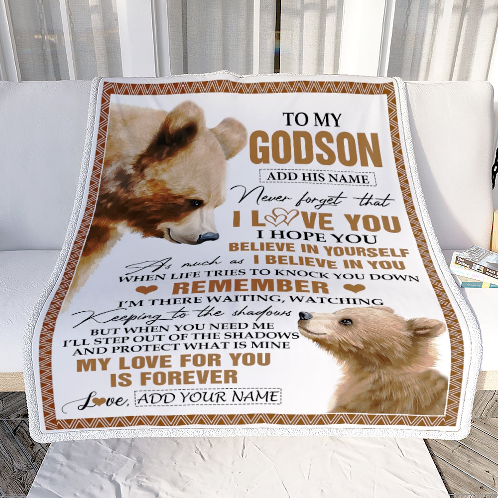 Personalized Gifts For Godson Blanket From Godmother Godfather Bear My Love For You Is Forever Godson Birthday Gifts Graduation Christmas Fleece Blanket | siriusteestore