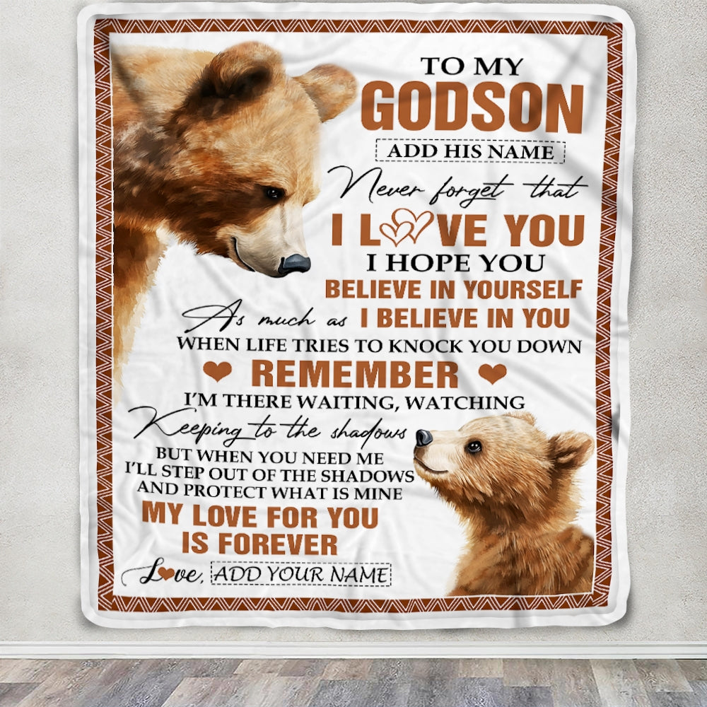 Personalized Gifts For Godson Blanket From Godmother Godfather Bear My Love For You Is Forever Godson Birthday Gifts Graduation Christmas Fleece Blanket | siriusteestore