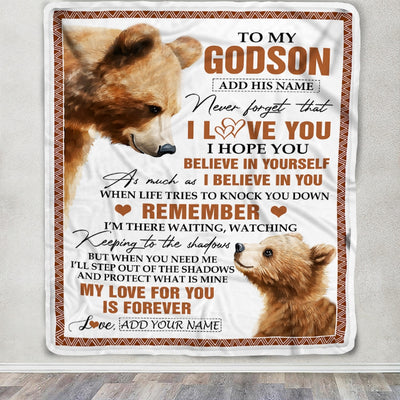 Personalized Gifts For Godson Blanket From Godmother Godfather Bear My Love For You Is Forever Godson Birthday Gifts Graduation Christmas Fleece Blanket | siriusteestore