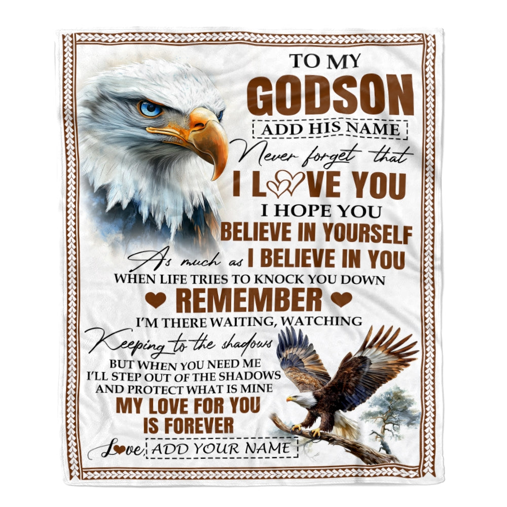 Personalized Gifts For Godson Blanket From Godmother Godfather Eagle My Love For You Is Forever Godson Birthday Gifts Graduation Christmas Fleece Blanket | siriusteestore