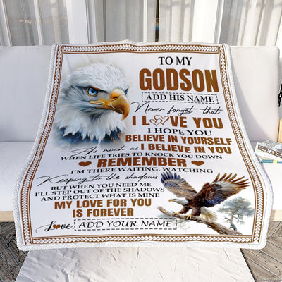 Personalized Gifts For Godson Blanket From Godmother Godfather Eagle My Love For You Is Forever Godson Birthday Gifts Graduation Christmas Fleece Blanket | siriusteestore