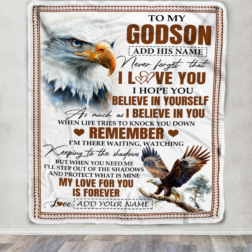 Personalized Gifts For Godson Blanket From Godmother Godfather Eagle My Love For You Is Forever Godson Birthday Gifts Graduation Christmas Fleece Blanket | siriusteestore