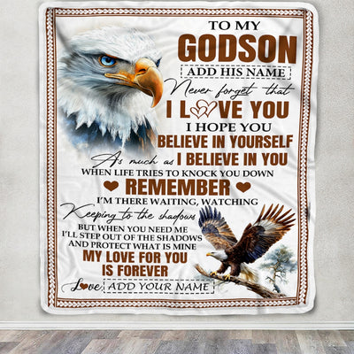 Personalized Gifts For Godson Blanket From Godmother Godfather Eagle My Love For You Is Forever Godson Birthday Gifts Graduation Christmas Fleece Blanket | siriusteestore