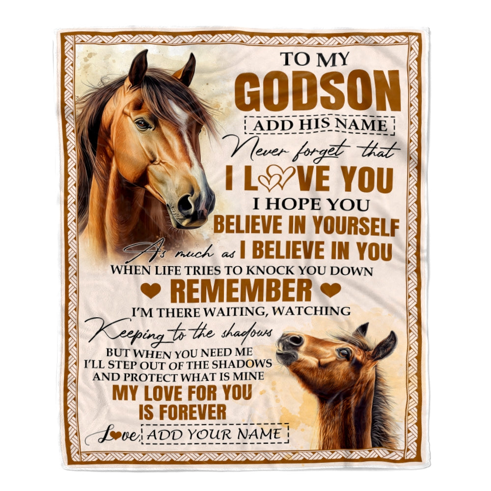 Personalized Gifts For Godson Blanket From Godmother Godfather Horse My Love For You Is Forever Godson Birthday Gifts Graduation Christmas Fleece Blanket | siriusteestore