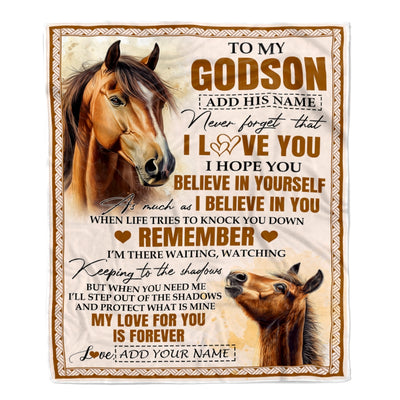 Personalized Gifts For Godson Blanket From Godmother Godfather Horse My Love For You Is Forever Godson Birthday Gifts Graduation Christmas Fleece Blanket | siriusteestore