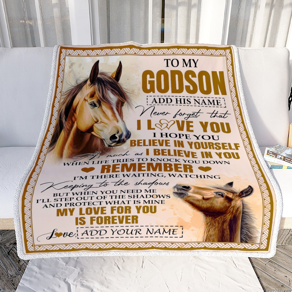 Personalized Gifts For Godson Blanket From Godmother Godfather Horse My Love For You Is Forever Godson Birthday Gifts Graduation Christmas Fleece Blanket | siriusteestore
