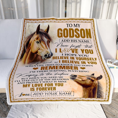 Personalized Gifts For Godson Blanket From Godmother Godfather Horse My Love For You Is Forever Godson Birthday Gifts Graduation Christmas Fleece Blanket | siriusteestore