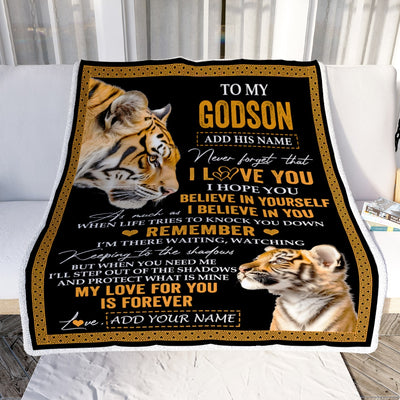 Personalized Gifts For Godson Blanket From Godmother Godfather Tiger My Love For You Is Forever Godson Birthday Gifts Graduation Christmas Fleece Blanket | siriusteestore