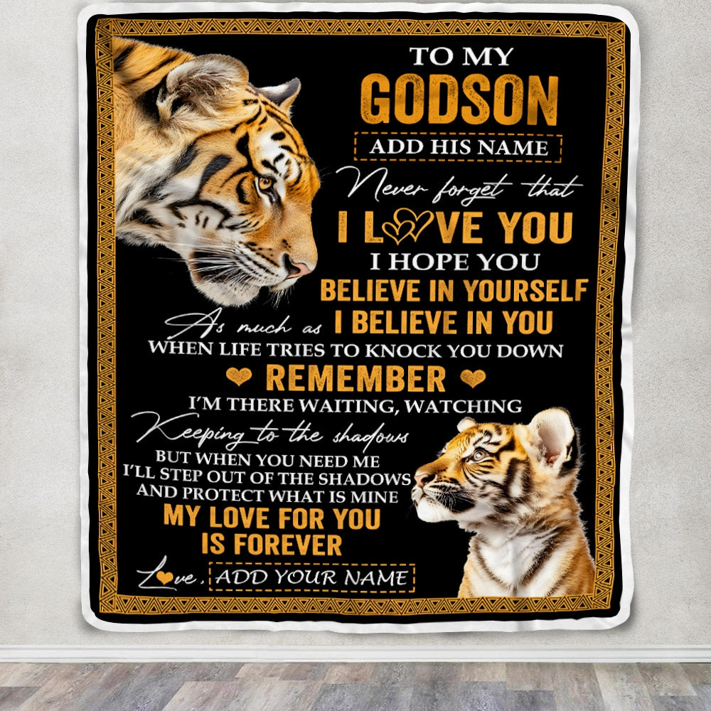 Personalized Gifts For Godson Blanket From Godmother Godfather Tiger My Love For You Is Forever Godson Birthday Gifts Graduation Christmas Fleece Blanket | siriusteestore