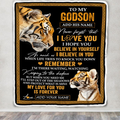 Personalized Gifts For Godson Blanket From Godmother Godfather Tiger My Love For You Is Forever Godson Birthday Gifts Graduation Christmas Fleece Blanket | siriusteestore