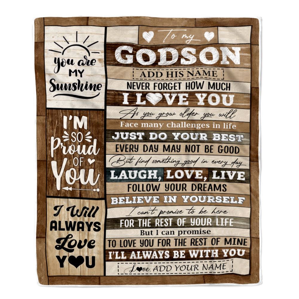 Personalized Gifts For Godson From Godmother Aunt Blanket Wood Love You Fathers Day Godson Gifts Birthday Graduation Christmas Customized Fleece Throw Blanket | siriusteestore