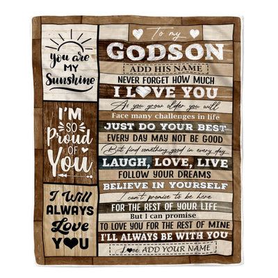 Personalized Gifts For Godson From Godmother Aunt Blanket Wood Love You Fathers Day Godson Gifts Birthday Graduation Christmas Customized Fleece Throw Blanket | siriusteestore