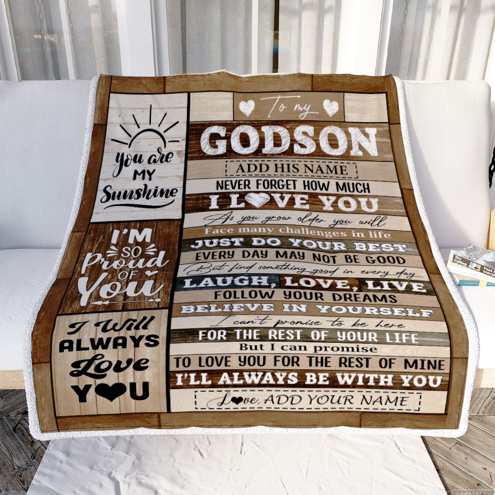 Personalized Gifts For Godson From Godmother Aunt Blanket Wood Love You Fathers Day Godson Gifts Birthday Graduation Christmas Customized Fleece Throw Blanket | siriusteestore