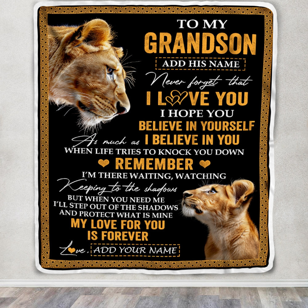 Personalized Gifts For Grandson Blanket From Grandma Grandmother Lion My Love For You Is Forever Grandson Birthday Gifts Graduation Christmas Fleece Blanket | siriusteestore