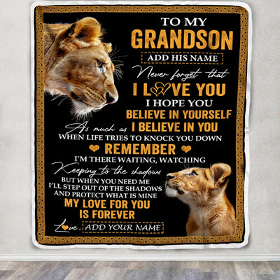 Personalized Gifts For Grandson Blanket From Grandma Grandmother Lion My Love For You Is Forever Grandson Birthday Gifts Graduation Christmas Fleece Blanket | siriusteestore